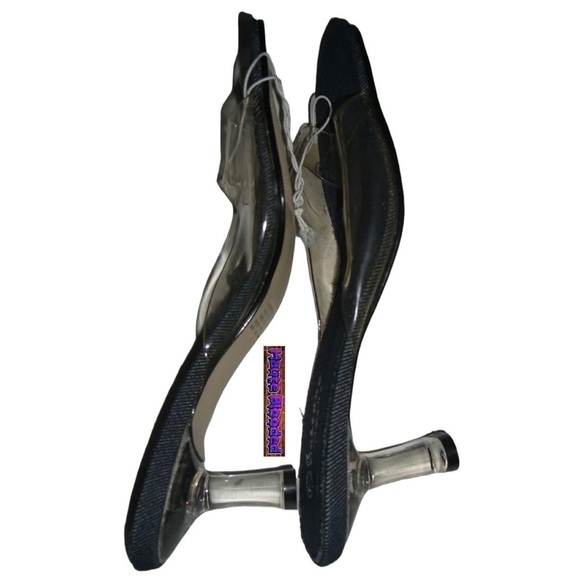 Vintage 90s y2k Deadstock Clear Lucite Plastic Denim Slides Square Toe Heels 7 - Picture 5 of 15